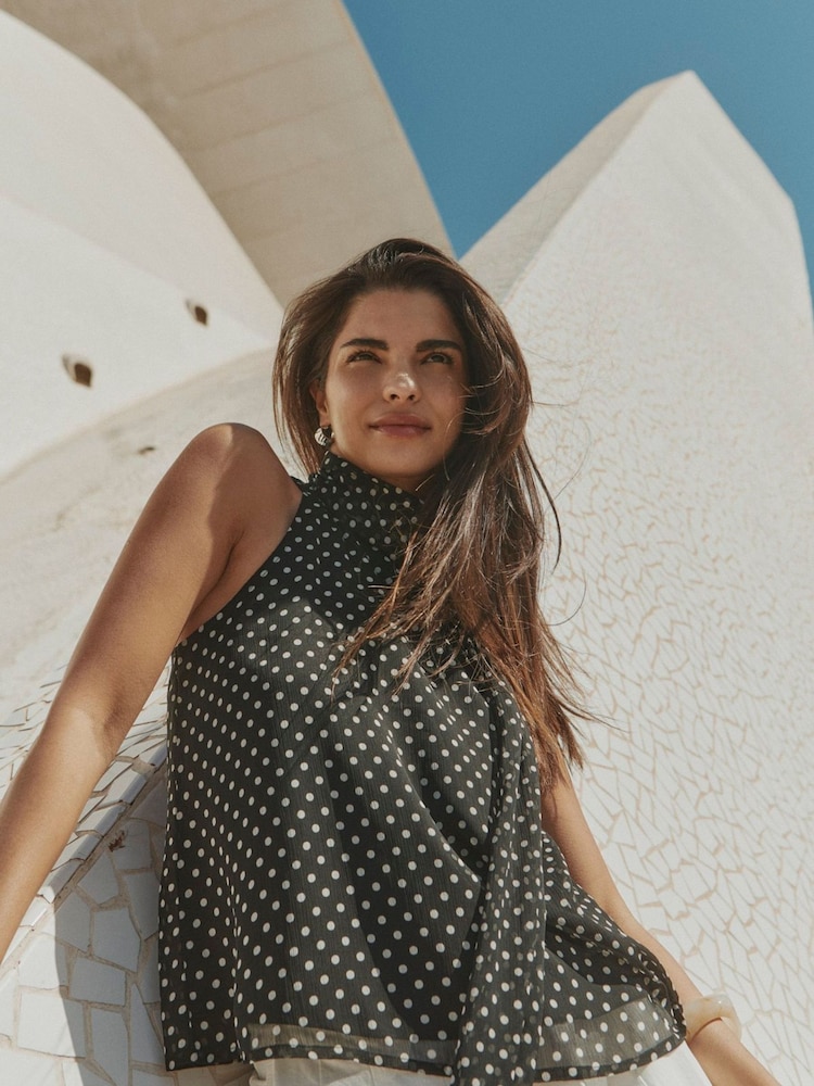 JDY Black Sleeveless Polka Dot Top - Image 1 of 6