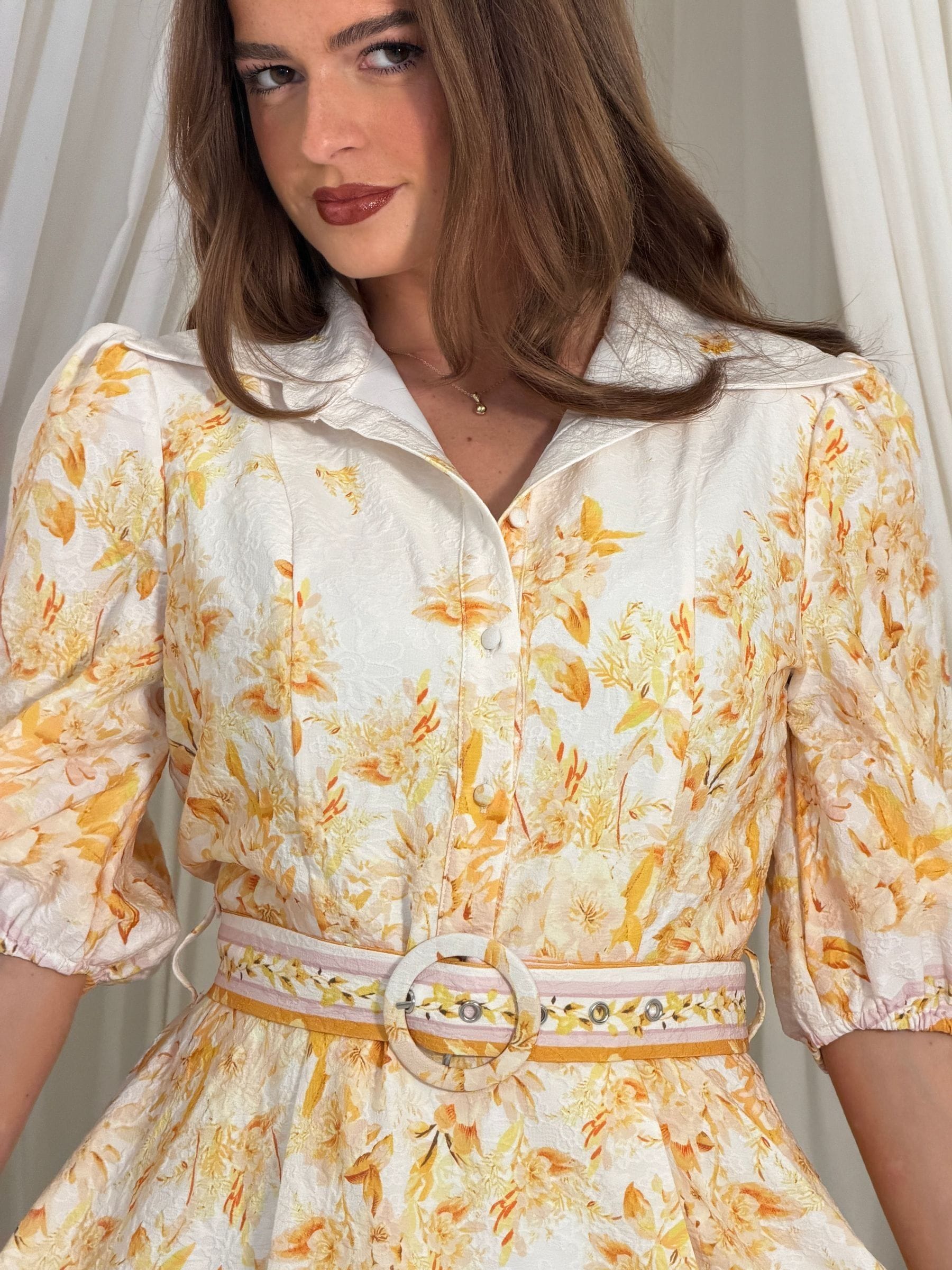 Buy Girl In Mind White Holland Floral Border Print Midi Dress from