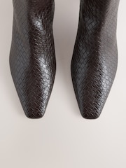 Chocolate Brown Forever Comfort® Chisel Toe Weave Heeled Boots - Image 10 of 10