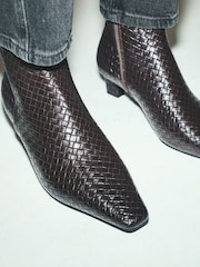 Chocolate Brown Forever Comfort® Chisel Toe Weave Heeled Boots - Image 6 of 10