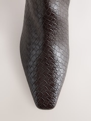 Chocolate Brown Forever Comfort® Chisel Toe Weave Heeled Boots - Image 8 of 10