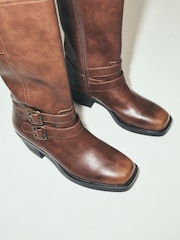 Chocolate Brown Forever Comfort® Biker Style Knee High Boots - Image 5 of 5