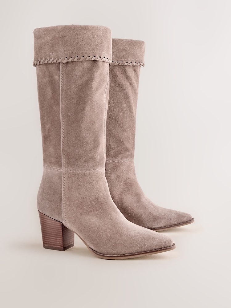 Taupe Forever Comfort® Whipstitch Knee High Slouch Boots - Image 1 of 5