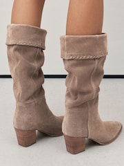 Taupe Forever Comfort® Whipstitch Knee High Slouch Boots - Image 6 of 11