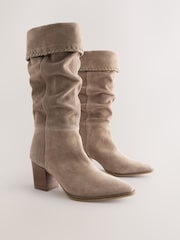 Taupe Forever Comfort® Whipstitch Knee High Slouch Boots - Image 7 of 11