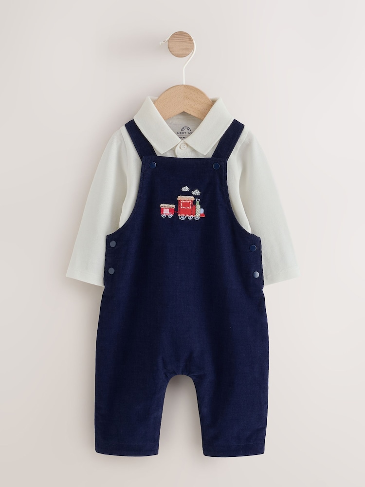 Navy Blue Train Cord Dungarees and Bodysuit Baby Set (0mths-3yrs) - Image 1 of 5 Navy Blue Train Cord Dungarees and Bodysuit Baby Set (0mths-3yrs) - Image 1 of 5