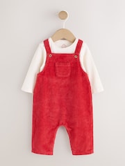 Red Plain Cord Dungaree and Bodysuit Baby Set (0mths-2yrs) - Image 1 of 6