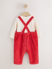 Red Plain Cord Dungaree and Bodysuit Baby Set (0mths-2yrs) - Image 3 of 6