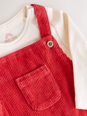 Red Plain Cord Dungaree and Bodysuit Baby Set (0mths-2yrs) - Image 4 of 6