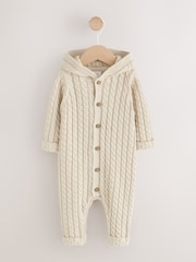 Neutral Knitted Cable Baby Romper (0mths-3yrs) - Image 1 of 6