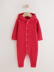 Red Knitted Cable Baby Romper (0mths-3yrs) - Image 1 of 6