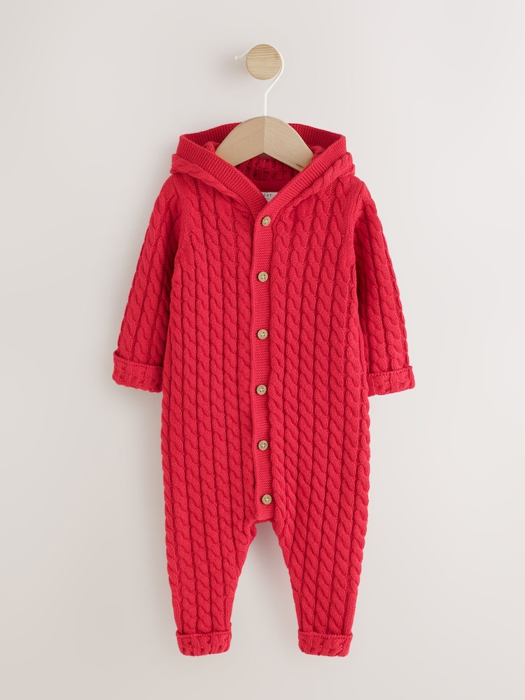 Red Knitted Cable Baby Romper (0mths-3yrs) - Image 1 of 6