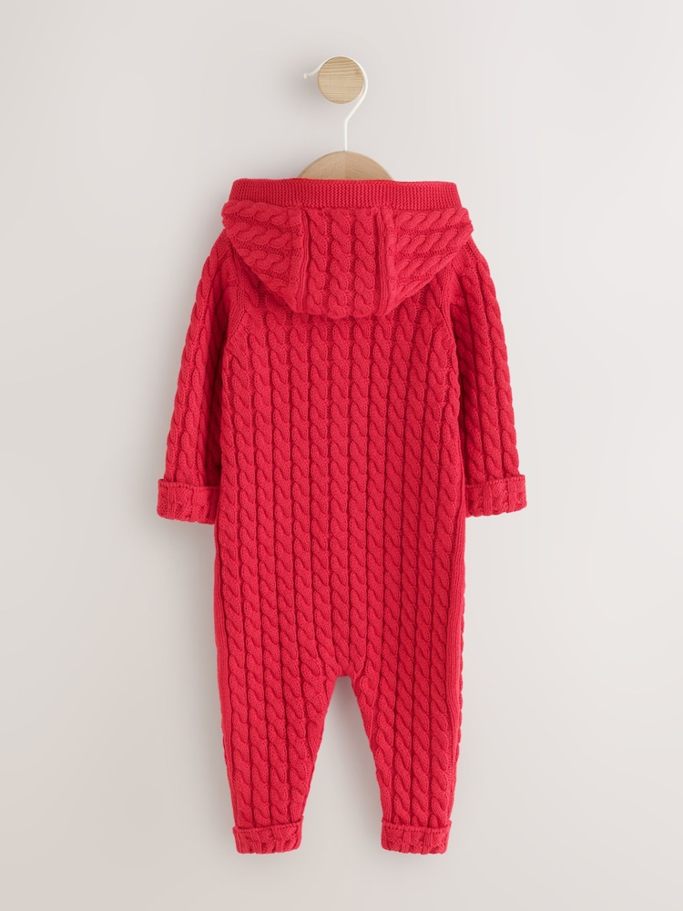 Red Knitted Cable Baby Romper (0mths-3yrs) - Image 2 of 6