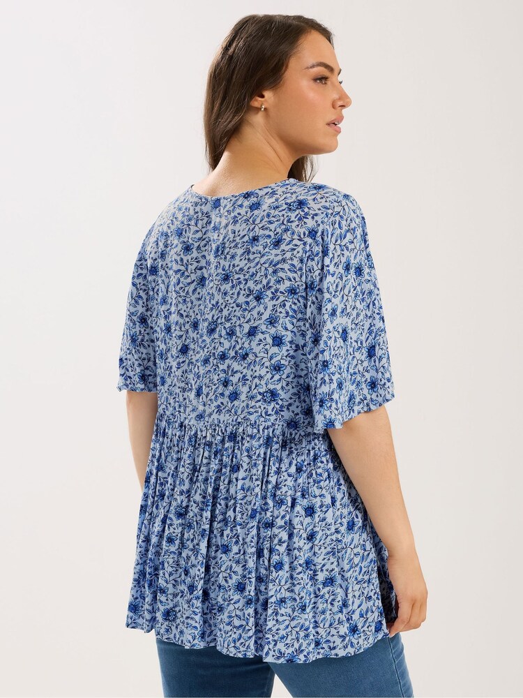 Yours Curve Blue Short Sleeve Angel Sleeve Boho Top - Image 2 of 5