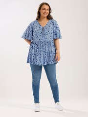 Yours Curve Blue Short Sleeve Angel Sleeve Boho Top - Image 3 of 5