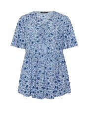 Yours Curve Blue Short Sleeve Angel Sleeve Boho Top - Image 4 of 5