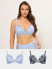 Yours Curve Blue Embellished Non Padded Bra 2 Pack - Image 1 of 8