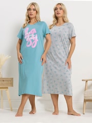 Yours Curve Blue Midaxi Nightdress 2 Pack - Image 1 of 5