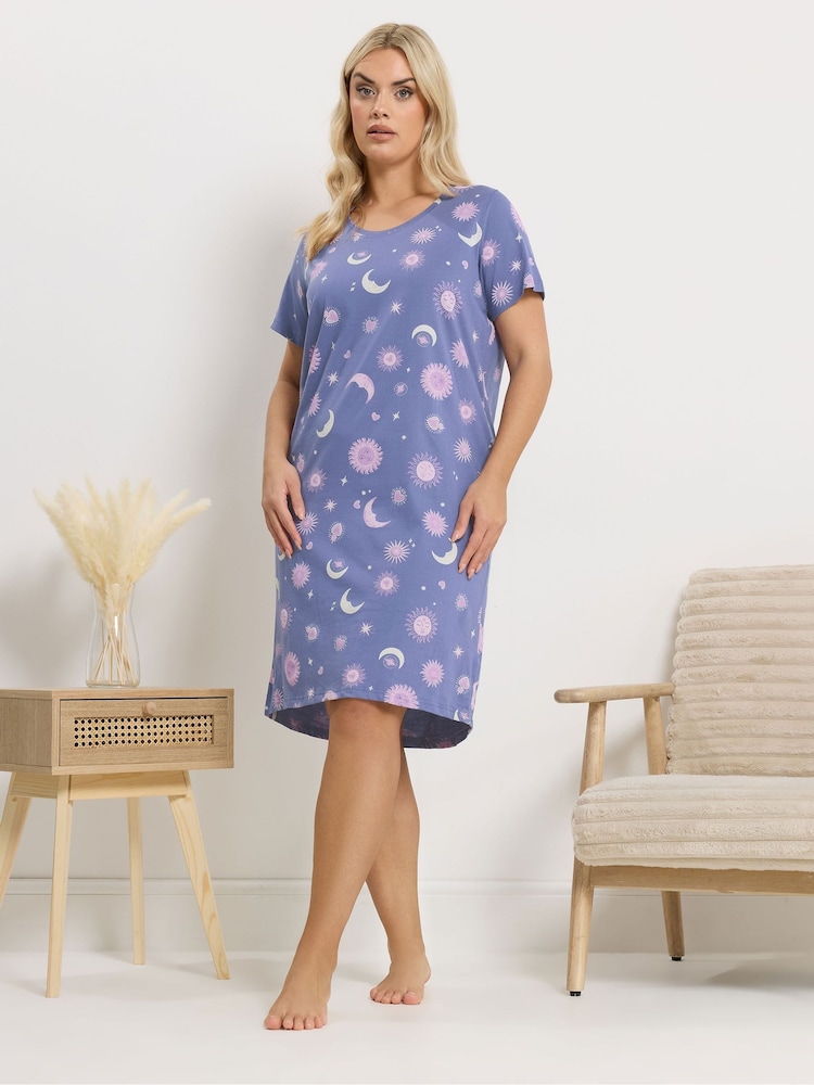 Yours Curve Blue Dipped Back Nightdress - Image 1 of 4 Yours Curve Blue Dipped Back Nightdress - Image 1 of 4