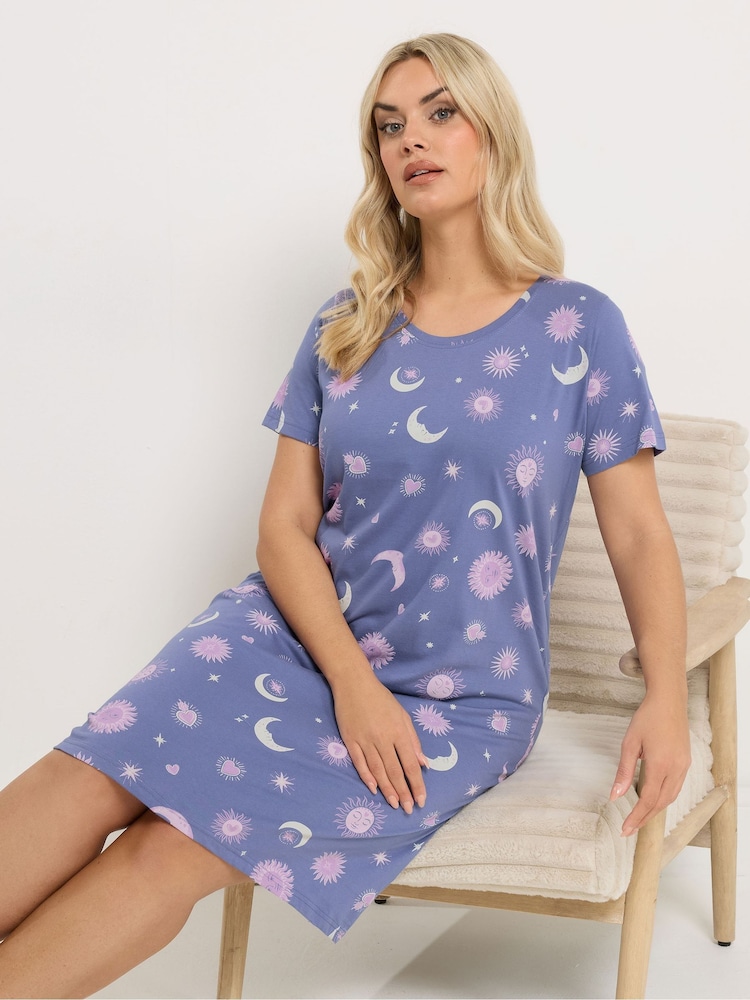 Yours Curve Blue Dipped Back Nightdress - Image 2 of 4 Yours Curve Blue Dipped Back Nightdress - Image 2 of 4