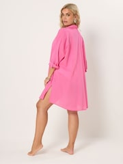 Yours Curve Pink Longline Slub Shirt - Image 4 of 6