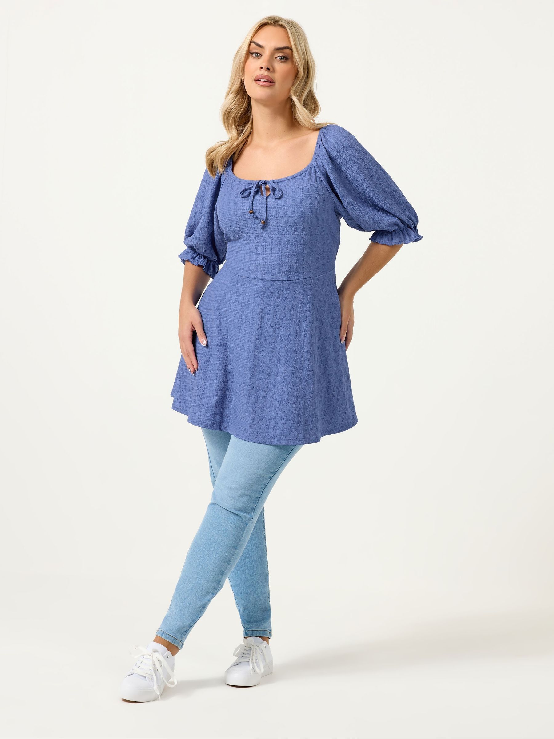 Buy Yours Curve Blue Milkmaid Texture Plain Blouse from Next USA