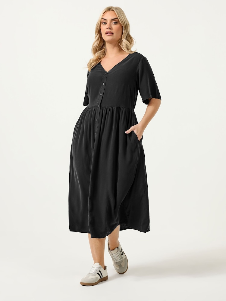 Yours Curve Black Chambray Maxi Tea Dress - Image 1 of 5 Yours Curve Black Chambray Maxi Tea Dress - Image 1 of 5