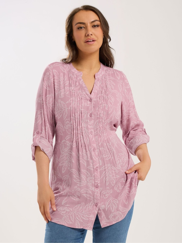 Yours Curve Pink Pintuck All Over Print Blouse - Image 1 of 5