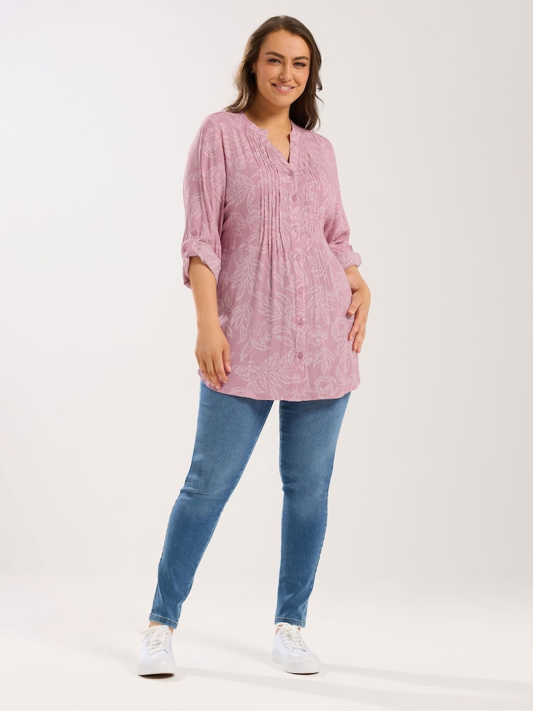 Yours Curve Pink Pintuck All Over Print Blouse - Image 2 of 5