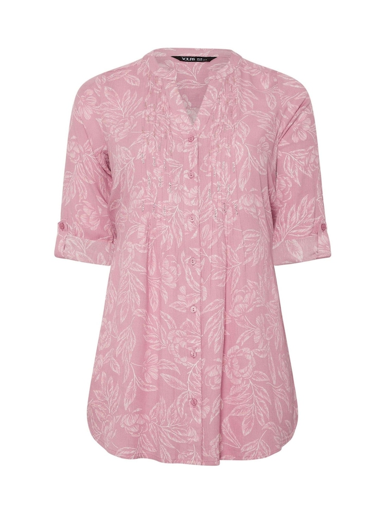 Yours Curve Pink Pintuck All Over Print Blouse - Image 5 of 5