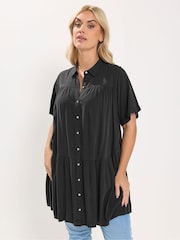 Yours Curve Black Tiered Smock Chambray Shirt - Image 1 of 5