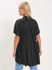 Yours Curve Black Tiered Smock Chambray Shirt - Image 2 of 5