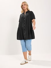 Yours Curve Black Tiered Smock Chambray Shirt - Image 3 of 5