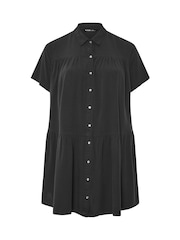 Yours Curve Black Tiered Smock Chambray Shirt - Image 5 of 5