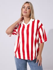 Yours Curve Red Limited Collar Stripe Top - Image 1 of 5