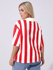 Yours Curve Red Limited Collar Stripe Top - Image 3 of 5