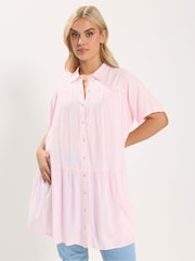 Yours Curve Pink Tiered Smock Chambray Shirt - Image 1 of 5