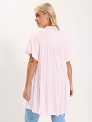 Yours Curve Pink Tiered Smock Chambray Shirt - Image 2 of 5