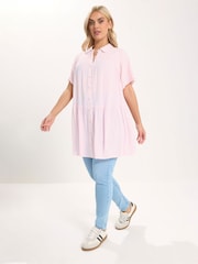 Yours Curve Pink Tiered Smock Chambray Shirt - Image 3 of 5