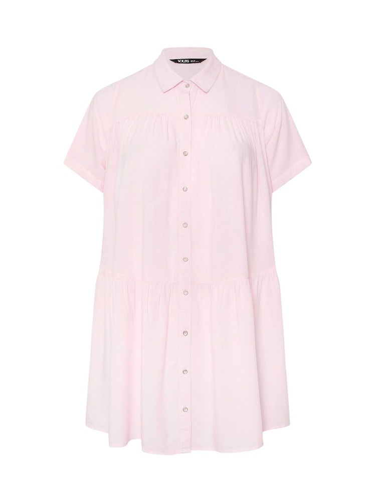 Yours Curve Pink Tiered Smock Chambray Shirt - Image 5 of 5
