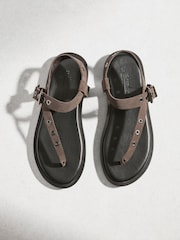 Grey/Brown N. Premium Asymmetric Leather Sandals - Image 1 of 6
