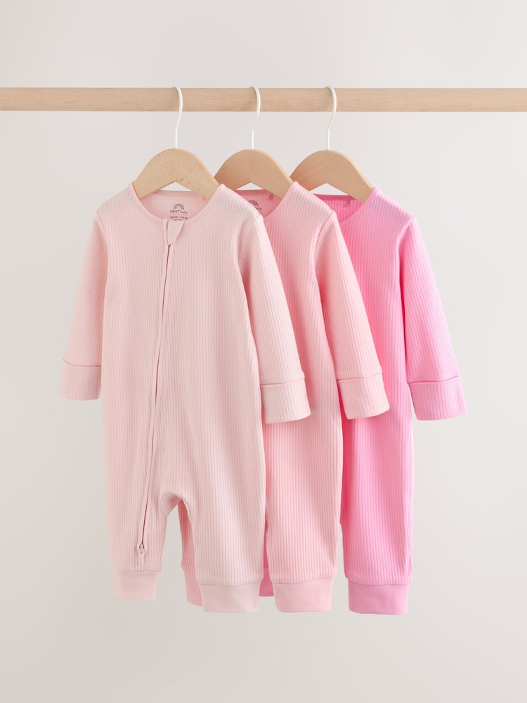 Pink Baby Sleepsuits 3 Pack (0mths-3yrs) - Image 1 of 9