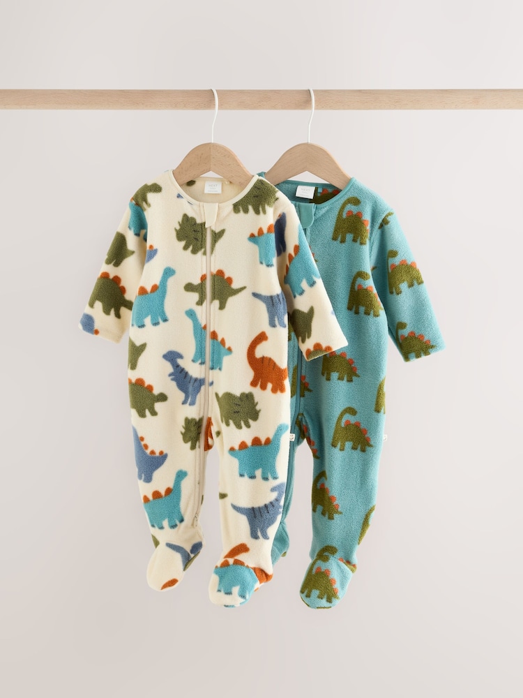 Plavo Dinosaurus - Mikro runo Dvosmerni rar bebe Sleepsuits 2 paket - Slika 1 od 9