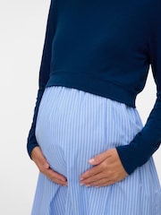 Mamalicious Blue Maternity Long Sleeve 2 in 1 Mix Dress With Nursing Function - Image 4 of 5