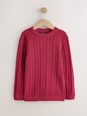 Rouge vif - Pull col rond en maille torsadée (3-16ans) - Image 1 de 4