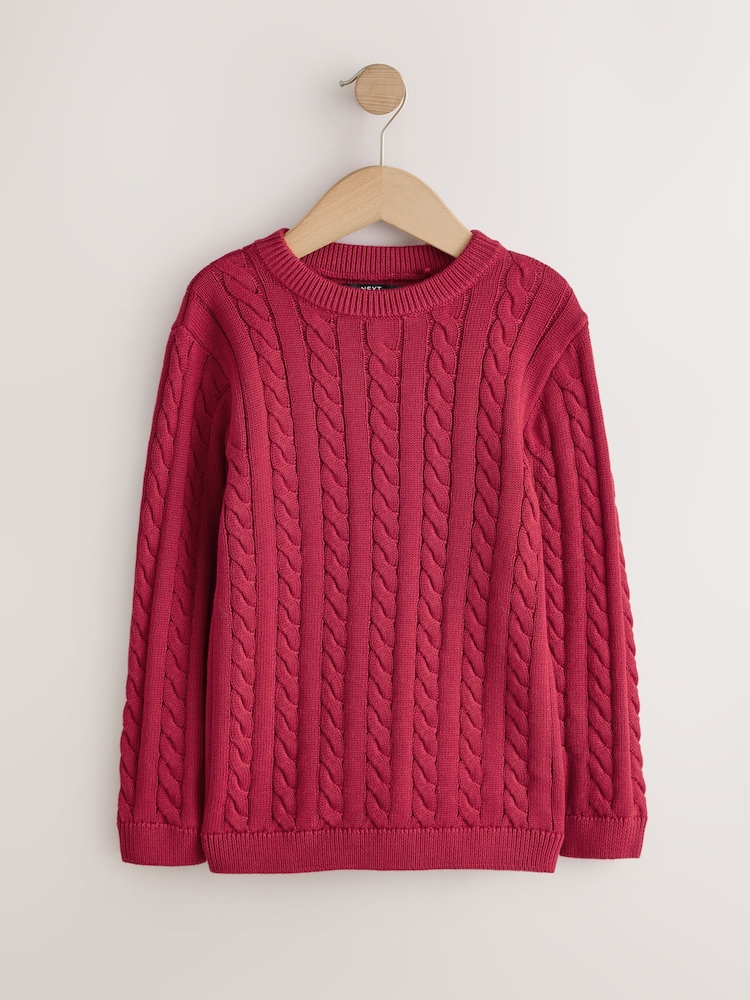 Rouge vif - Pull col rond en maille torsadée (3-16ans) - Image 1 de 4
