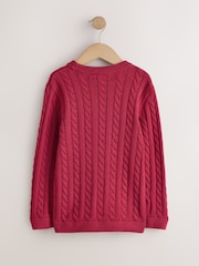 Rouge vif - Pull col rond en maille torsadée (3-16ans) - Image 2 de 4