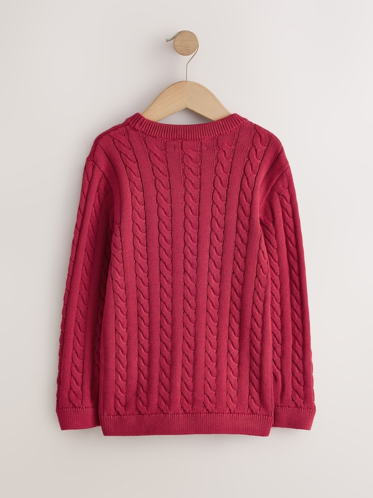 Rouge vif - Pull col rond en maille torsadée (3-16ans) - Image 2 de 4