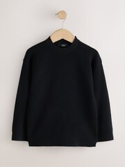 Black Textured Knitted Crew Neck Jumper (3-16yrs) - Image 1 of 4