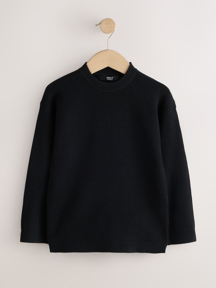 Black Textured Knitted Crew Neck Jumper (3-16yrs) - Image 1 of 4 Black Textured Knitted Crew Neck Jumper (3-16yrs) - Image 1 of 4